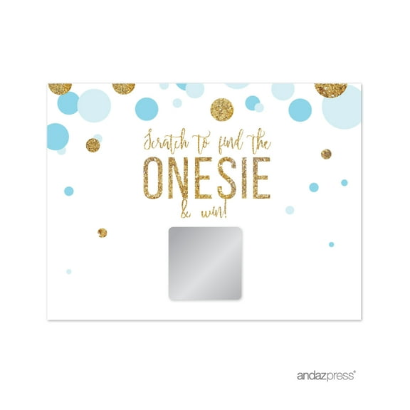 Baby Blue Gold Glitter Baby Shower Party Games, Activities, Scratch Off Winner Game Cards, 30-Pack