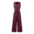 thumbnail image 6 of Womens Elegant Solid Color Suit Vest Tank Cardigan Pockets Tops Wide Leg Pants Suit Capris For Women Casual Summer, 6 of 8
