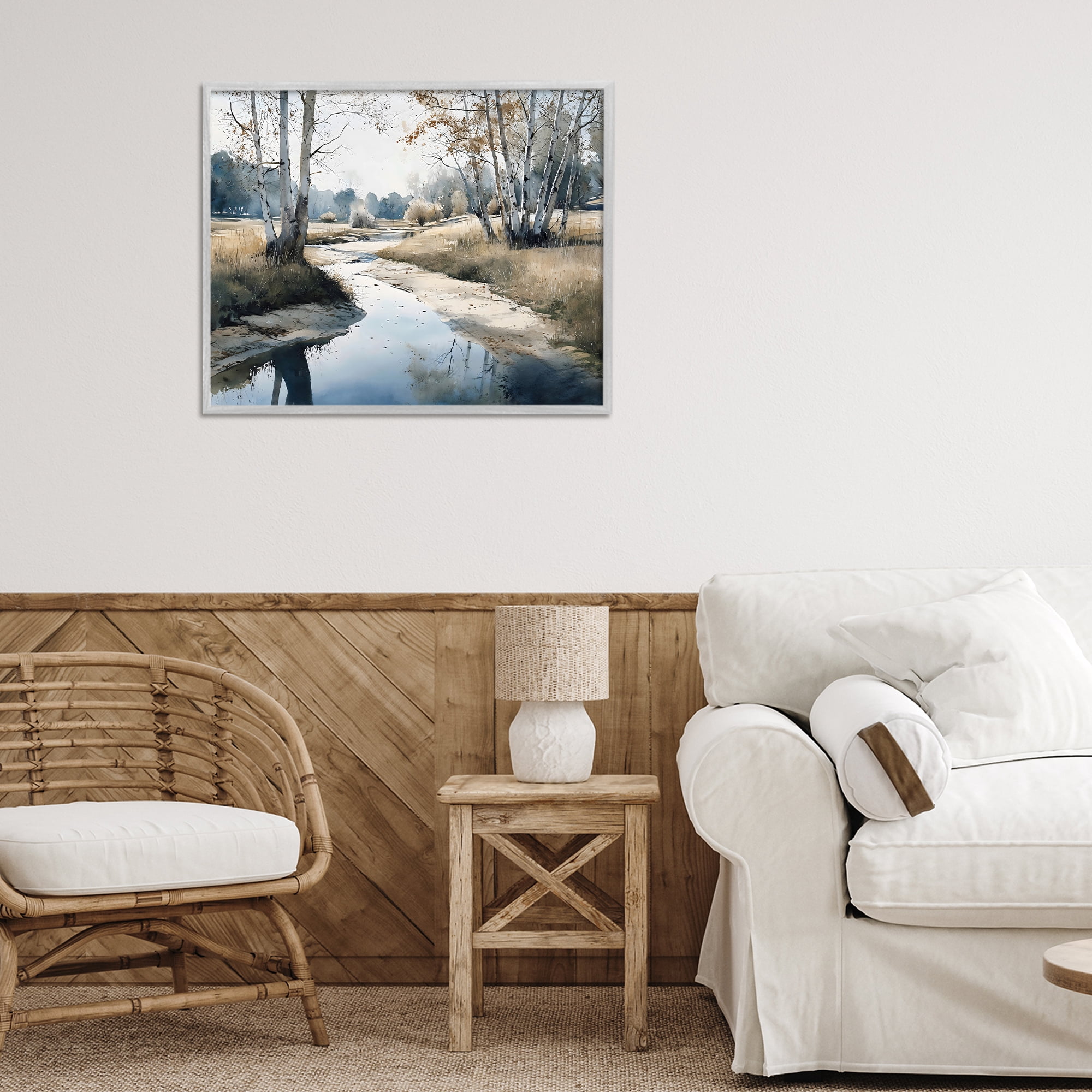 Stupell Industries Birch Tree Creek in Autumn Gray Framed Giclee Art, design by Franklyn Gregory