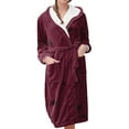 thumbnail image 2 of Women's Star Print Fleece Bathrobe, Long Length Plush Robe, Soft Cozy Loungewear, Knee Length Gown with Pockets, Comfortable Spa Style Robe for Women Red L, 2 of 5