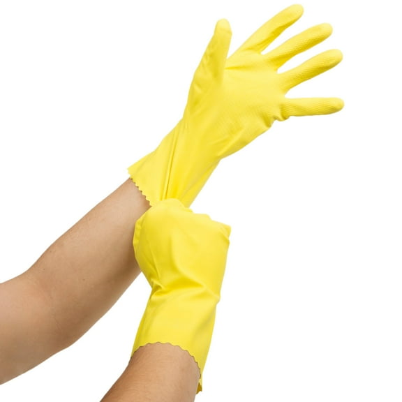 12-Pack Latex-Coated 18-mil Flocked Gloves, Yellow, Size 9