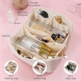 thumbnail image 3 of Makeup Bag, Pu Leather Waterproof Make Up Bag with Handle and Divider Fashionable Makeup Organiser Bag Portable Travel Makeup Bag (White), 3 of 5