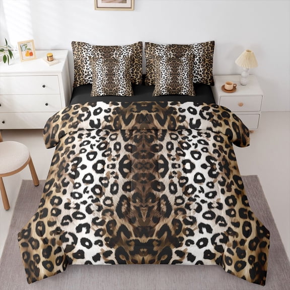 Erosebridal Teens Abstract Leopard Print Twin Bedding Sets 7-Piece,Gradient Cheetah Print Bedding Comforter Set For Adults,Black Reversible