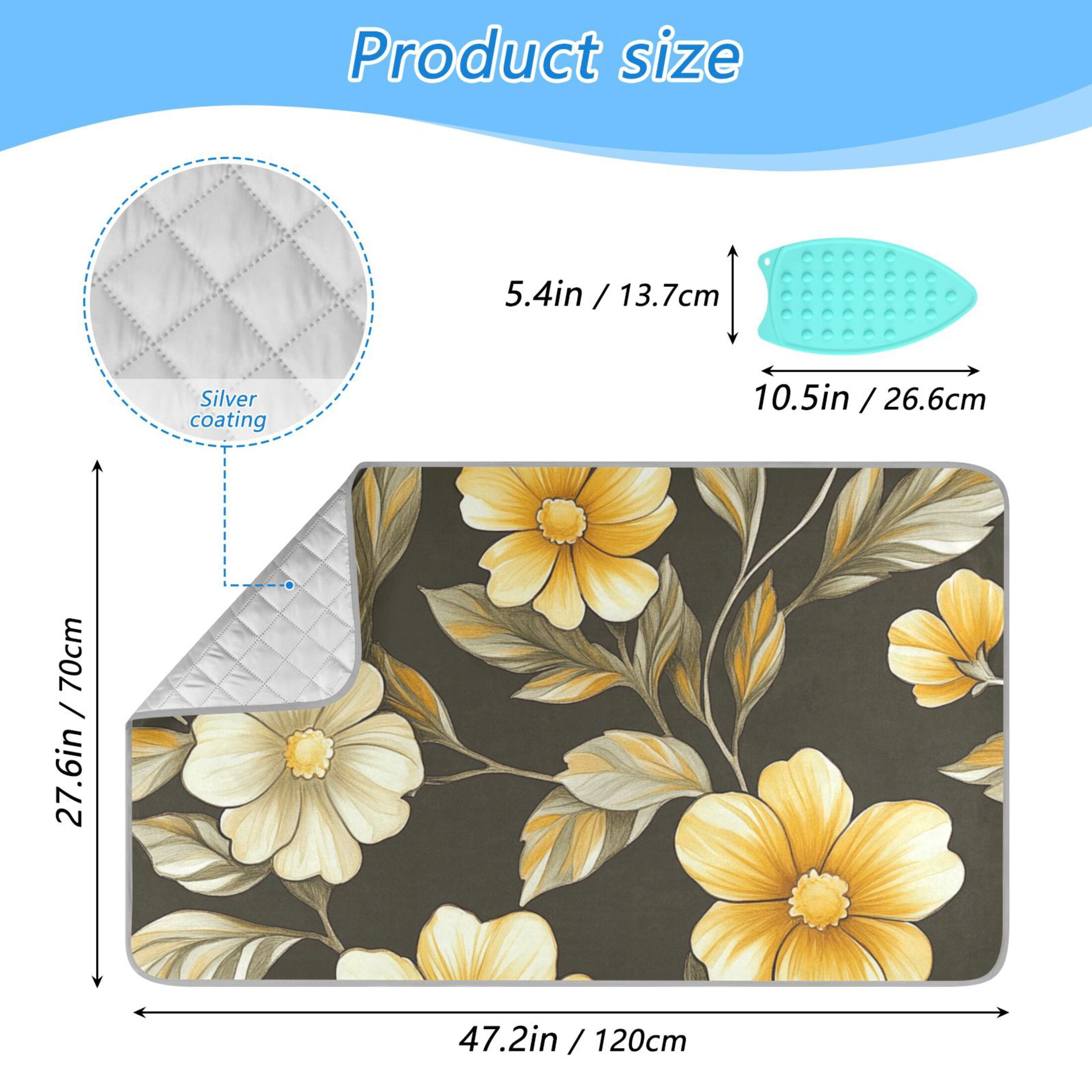Black Background with Yellow Daisies Ironing Mat Blanket for Table Top Travel Portable Ironing Board Pad 47.2x27.6 Inch