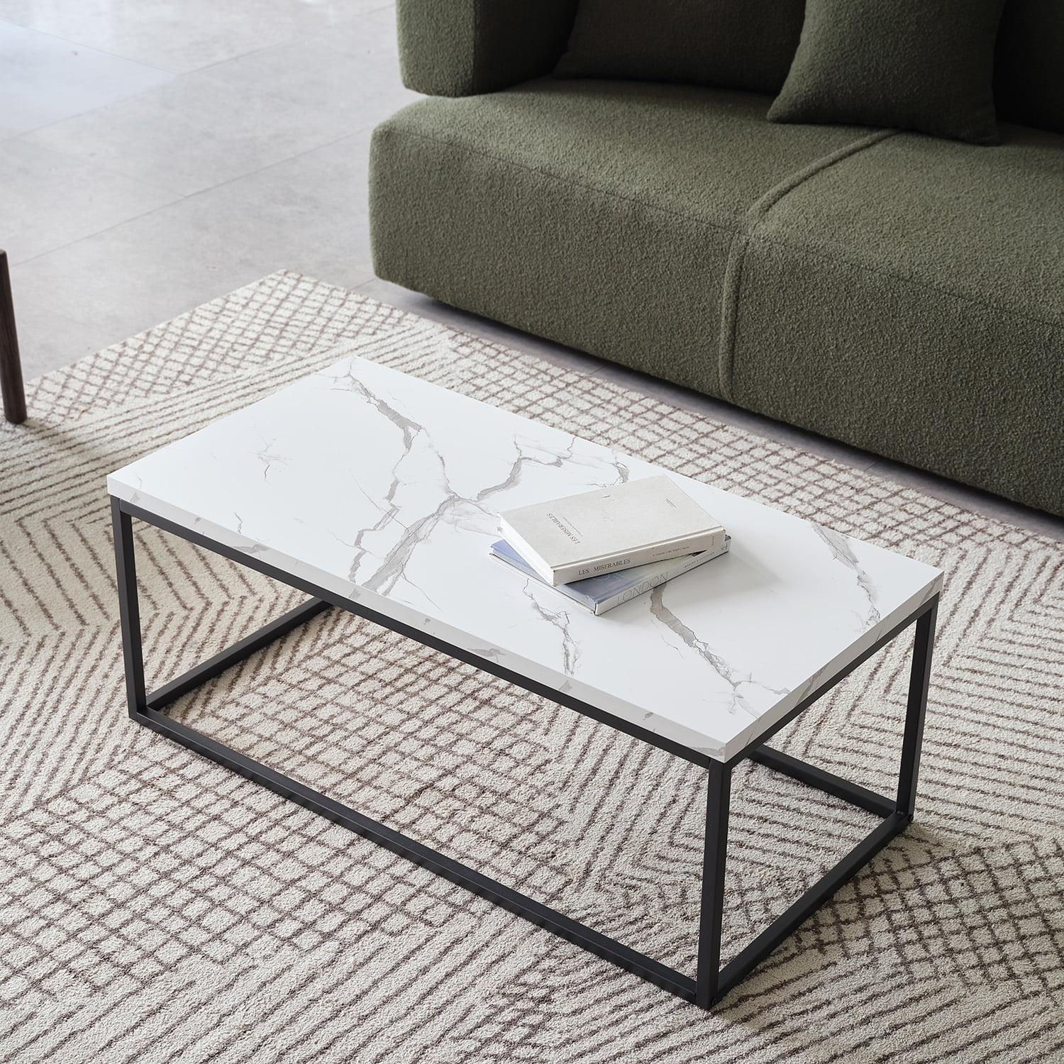 Censi Marble Rectangle Coffee Table for Living Room, White Marble