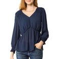 thumbnail image 6 of Allegra K Women's Ruffled Long Puff Sleeves Blouses V Neck Solid Color Semi Sheer Tops, 6 of 7