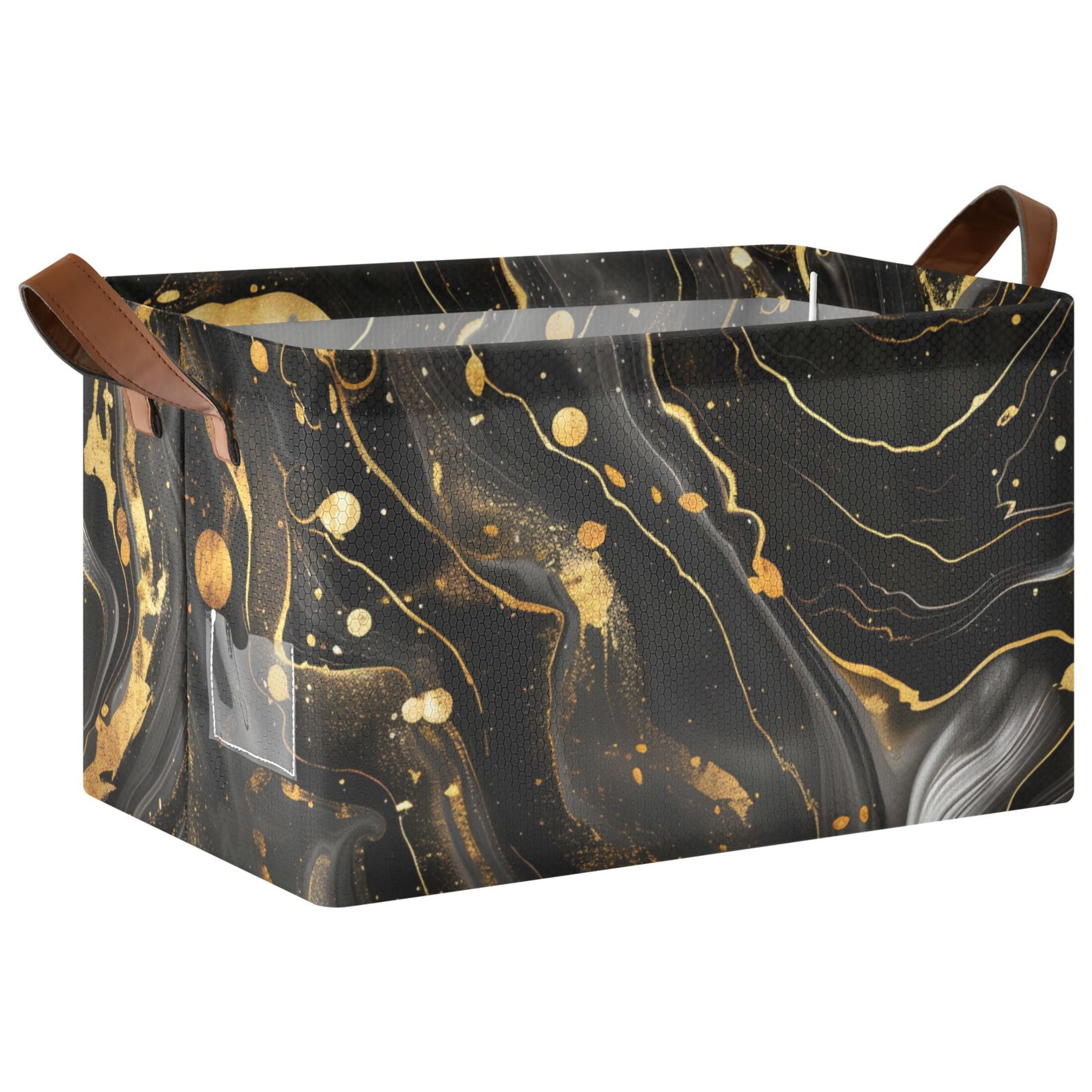 Ryvnso Luxury Black and Gold Marble Storage Bins Large Basket Foldable Cube Toys Organizer with Handles 2 PCs
