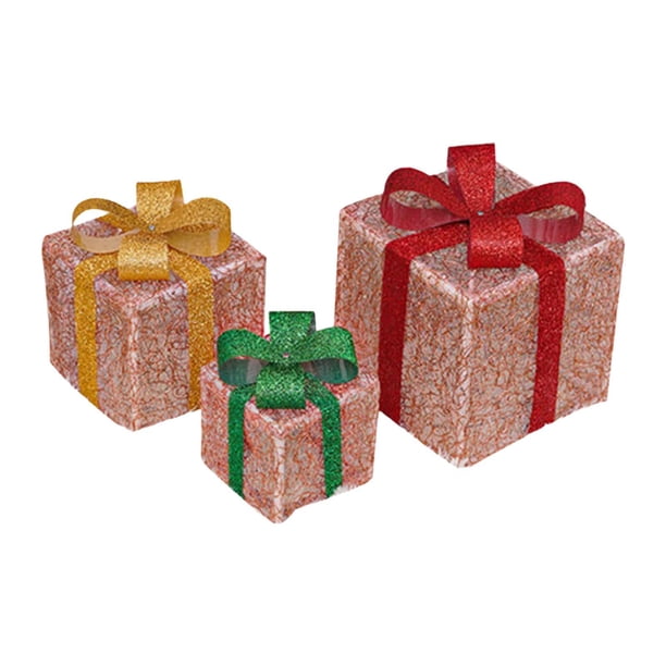 3 cajas de regalo iluminadas Gloria decoración navideña adorno decorativo Oro rosa