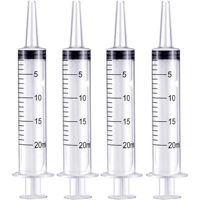 Juego de 4 jeringas de plástico grandes para laboratorios de ciencias, herramientas de jeringa de medición, dispensación de múltiples usos