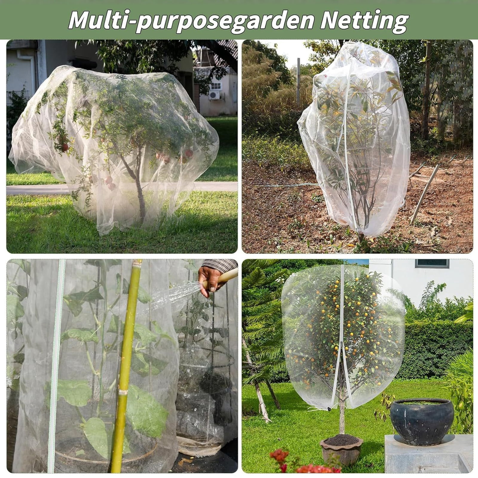 2 PCS Fruit Tree Netting with Zipper - 5.9x5.9ft Bird Barrier Mesh for Garden Plant Protection.