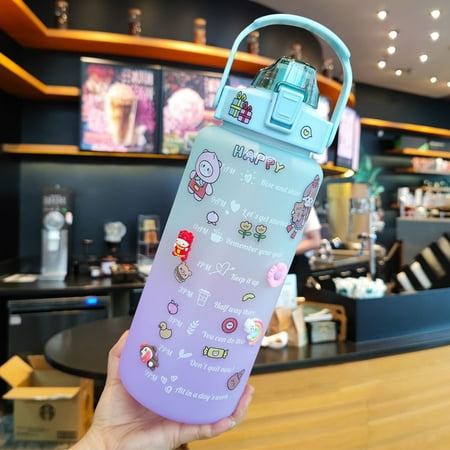 

Awmark 2L Water Bottle with Time Markings Large Capacity Motivational Water Jug Portable Sport Drinking Bottle with Straw and Handle BPA Free Drink Mug Drinking Throughout The Day