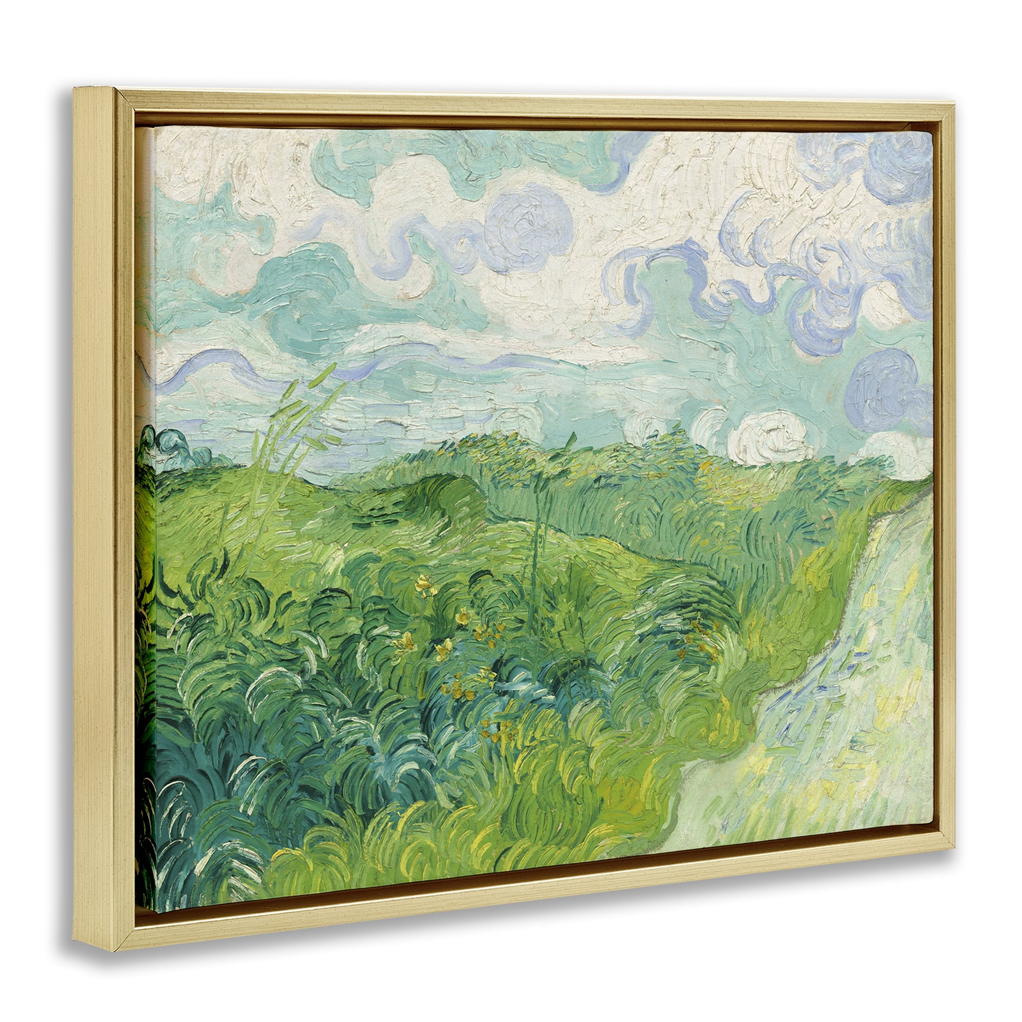 Stupell Industries Van Gogh Green Wheat Field Landscape & Nature Painting Gold Floater Framed Canvas Art Print Wall Art, 21 x 17