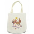 thumbnail image 1 of Easter Tote Bag, Colorful Farm Animal with Blossoming Flowers Dots and Curls Egg Filled Background, Cloth Linen Reusable Bag for Shopping Books Beach and More, 16.5" X 14", Cream, by Ambesonne, 1 of 2