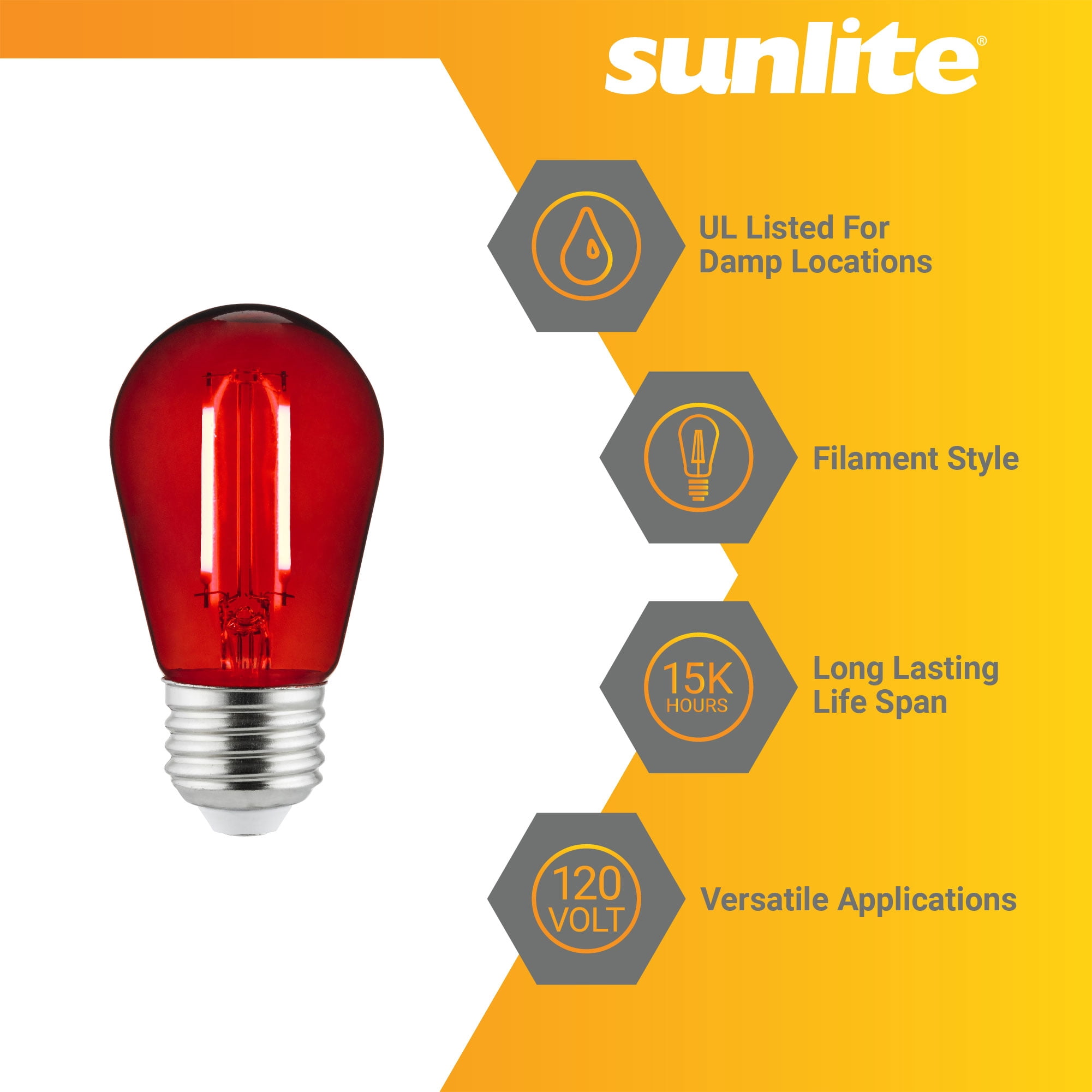 Sunlite LED Decorative Christmas Holiday Light Bulbs, S14 Filament Style, 2 Watt (25W Equivalent), Dimmable, Red and Green, 12 Pack