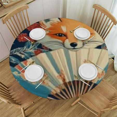 

Sheronv Flowers Fan Fox Round Tablecloth Stain-Resistant Washable Indoor Outdoor Fabric Table Cover 100% Polyester Waterproof Ideal for Restaurants Weddings Parties 42 -46