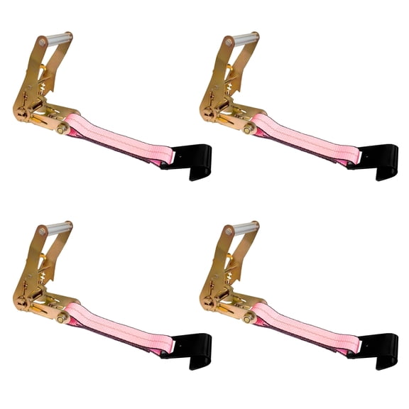 4 Pack USA Heavy Duty 2" Tie Down Ratchet Replacement Fixed Short End Strap w/Flat Hook, Pink