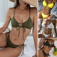thumbnail image 2 of Skymirror 2 Pcs/Set Women Swimsuit Set Solid Color Spaghetti Strap Hollow Out Lace-up Backless High Waist Soft Quick Dry Lady Bechwear Bathing Suit, 2 of 8