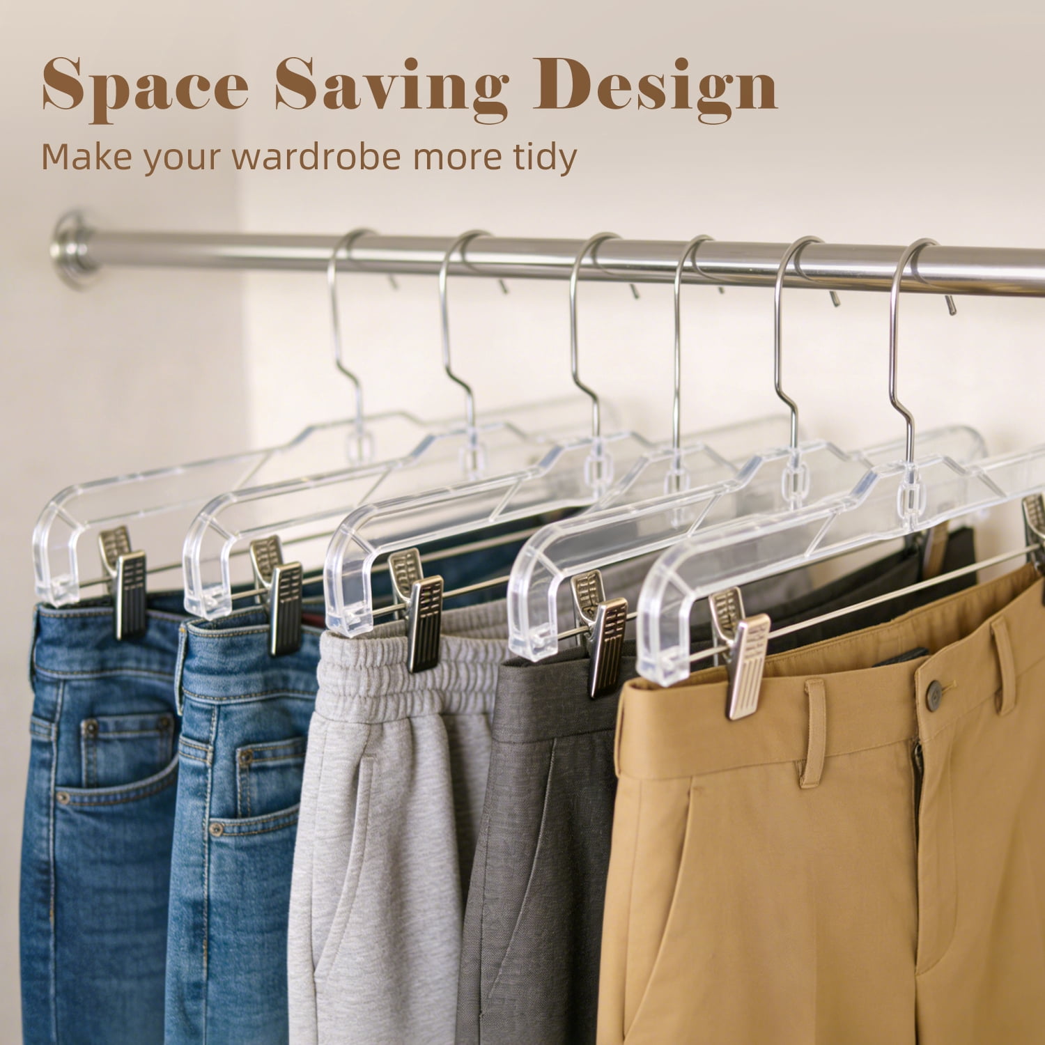 BagDream Clear Plastic Skirt Hangers with Clips, Pants Hangers 360-Rotating Swivel Hook, Clip Hangers for Pants, Trousers, Skirts, 15 Pack, 14 Inch