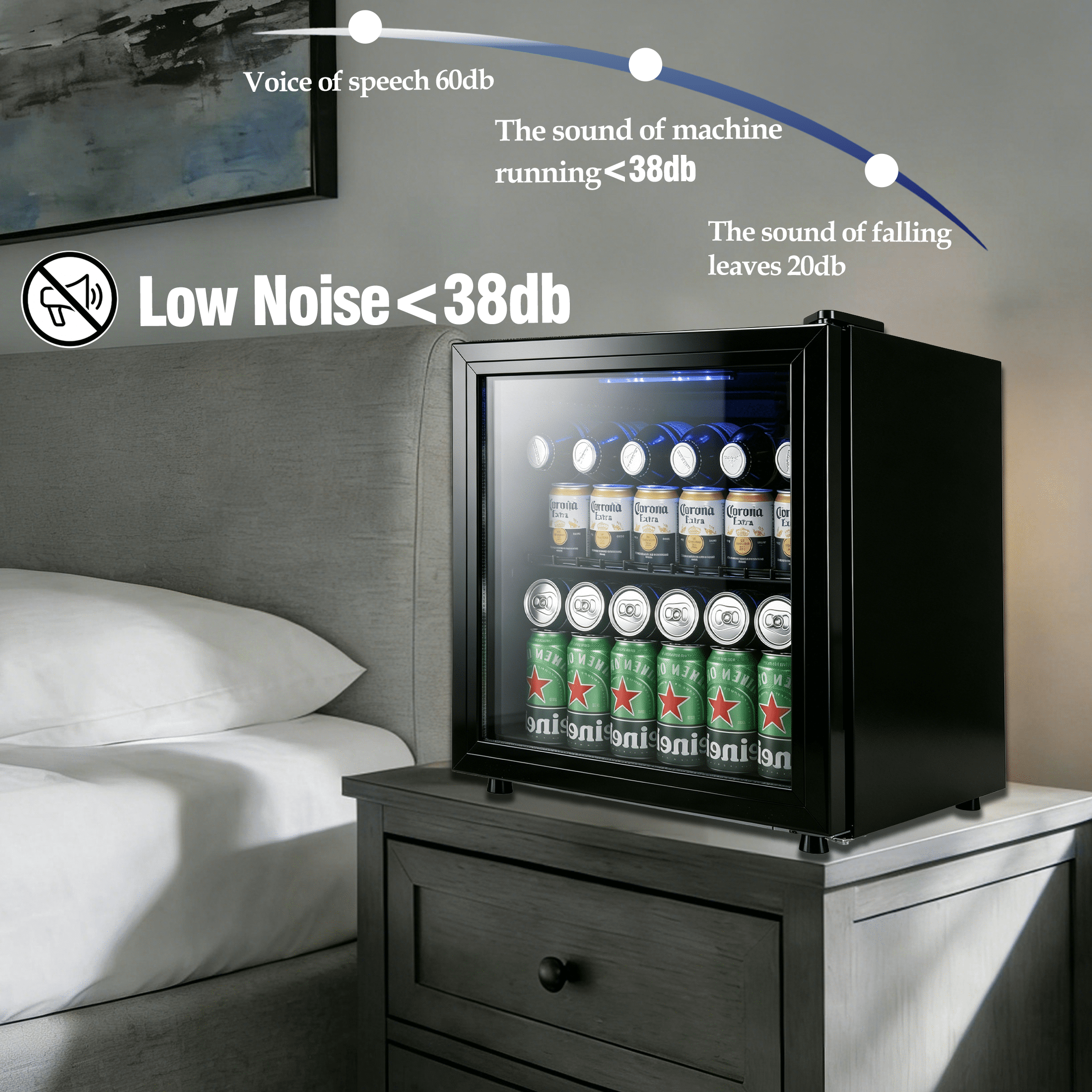 CALLIEVER 1.7 Cu. ft Mini Fridge,62 Can Mini Beverage,Refrigerator Cooler,Mini Fridge with Glass Door,Stainless Steel Look,Black