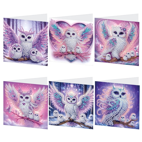 6pcs Diamond Art Painting Kit Greeting Card, Spread Wings Owl 5D DIY Special Shape Diamond Greeting Card Creative Gifts, Christmas Thanksgiving Day Greeting Card Congratulation