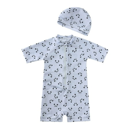 Curenmufel Bathing Suit for Baby Boy Kids Swimsuit Toddlers One Piece Zipper Swimwear with Hat Rash Guard Surfing Suit 9 12 18 24 Months 2T 3T 4T 5T 6-7 Years Light Blue 3-4 Years