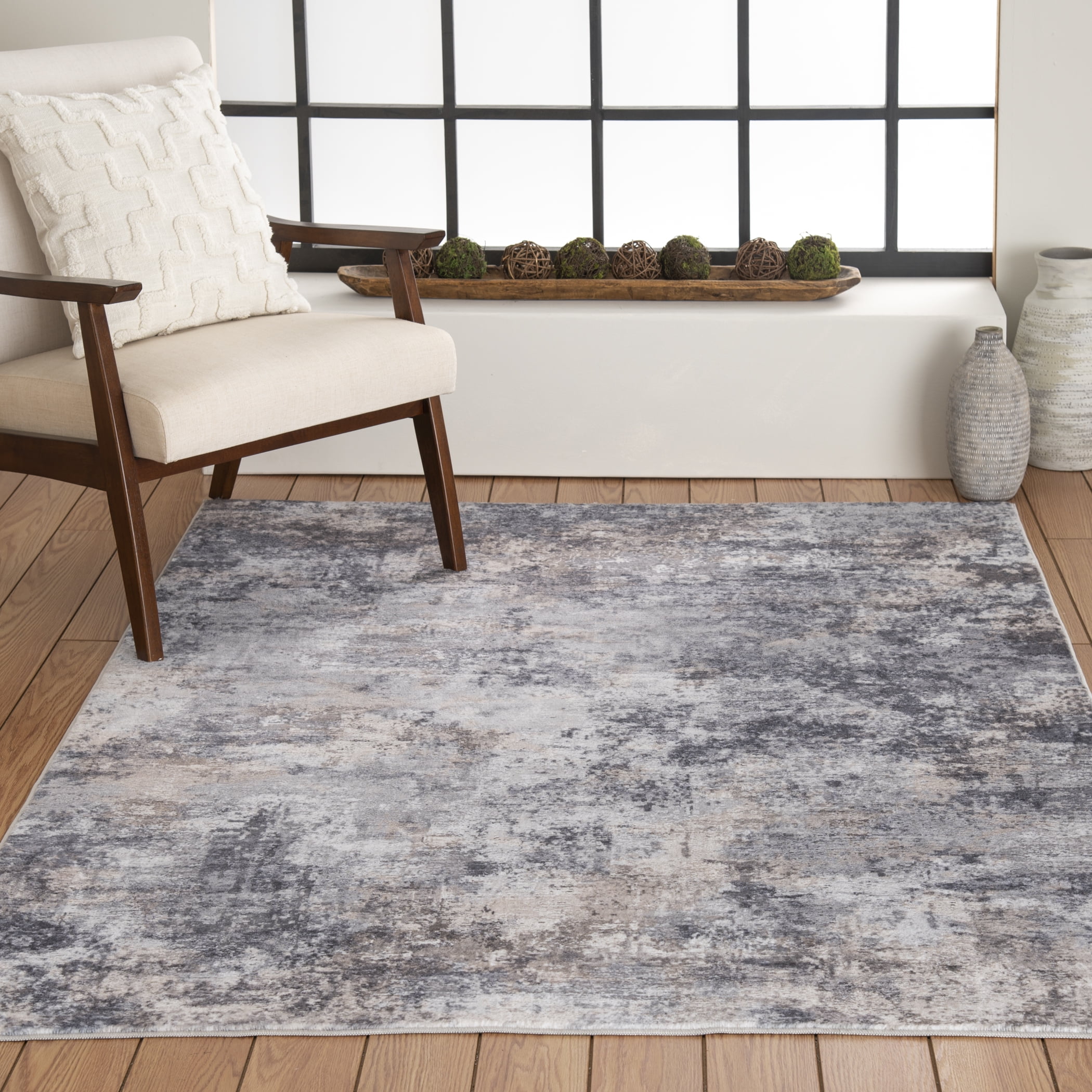 Better Homes & Gardens 5' x7' Grey Beige Abstract Machine Washable Faux Fur Indoor Area Rug