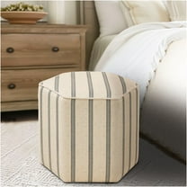 JERFIT Farmhouse Hexagonal Storage Ottoman, Natural Stripe Fabric Upholstered Footstool Bench with Solid Wood Frame for Living Room, Bedroom
