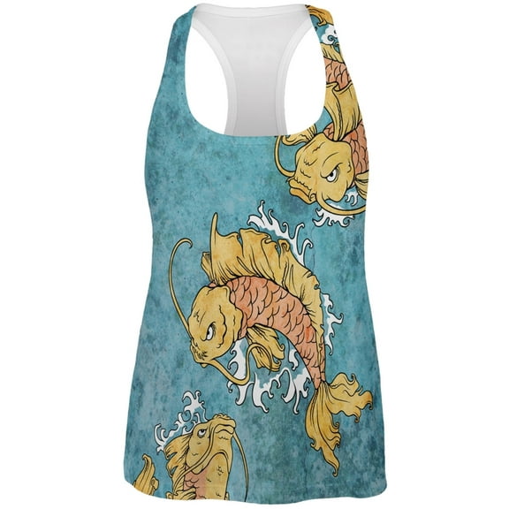 Japanese Koi Fish Tattoo Style All Over Womens Work Out Tank Top - X-Large