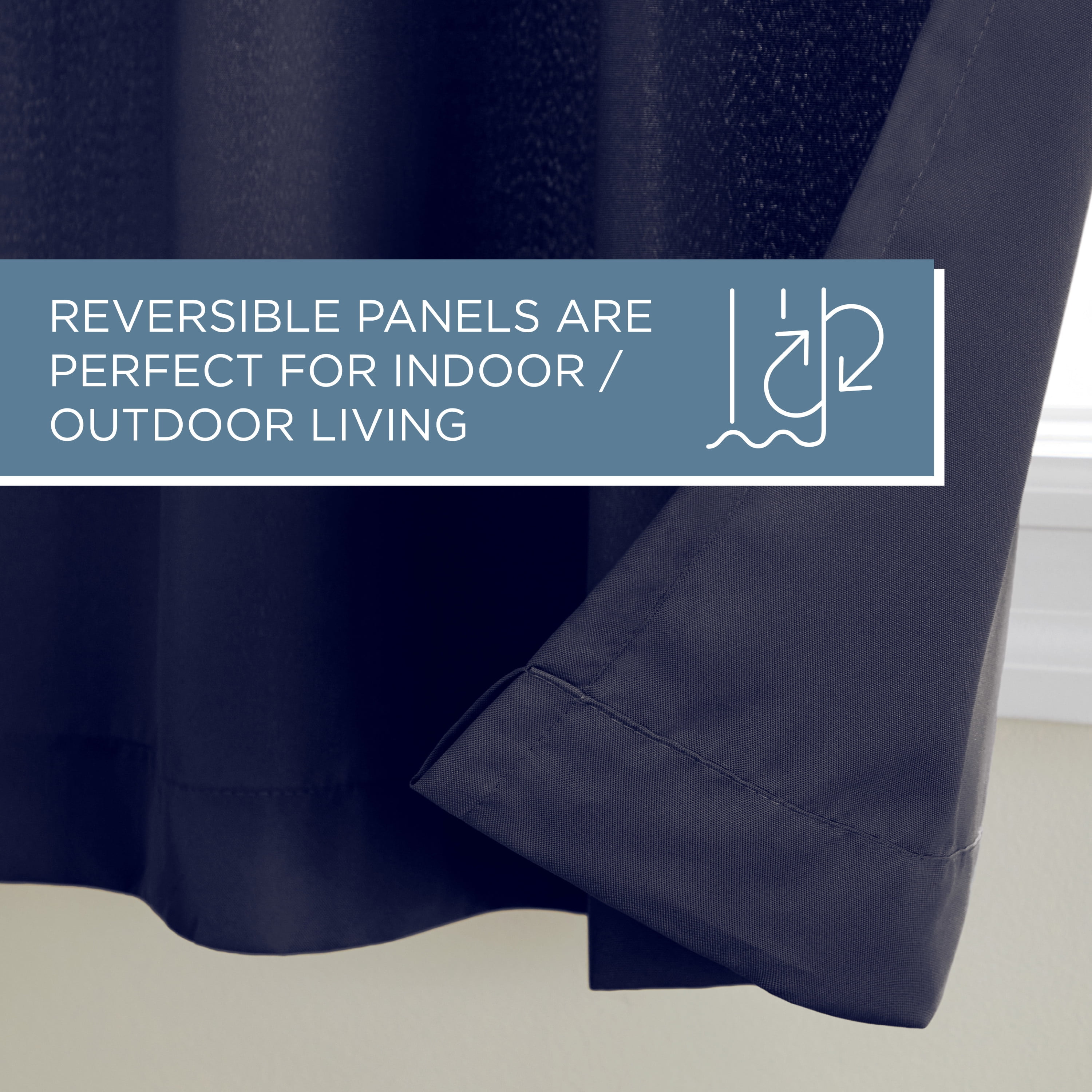 TOWN & COUNTRY BASICS Cabana Solid Heavyweight Indoor Outdoor Curtains, Light Filtering Opacity with Grommet Top, Water Repellent, 2-Pack Set, 54"x108", Dark Navy