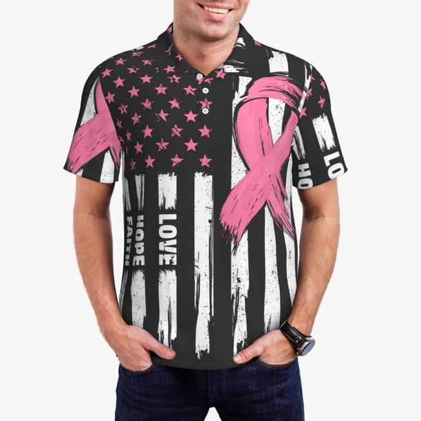 Fotbe Ribbon Breast Cancer Awareness Camiseta Polo de Golf para Hombre con Estampado – Camisa Deportiva Transpirable con Cuello Abotonado-3X-Large