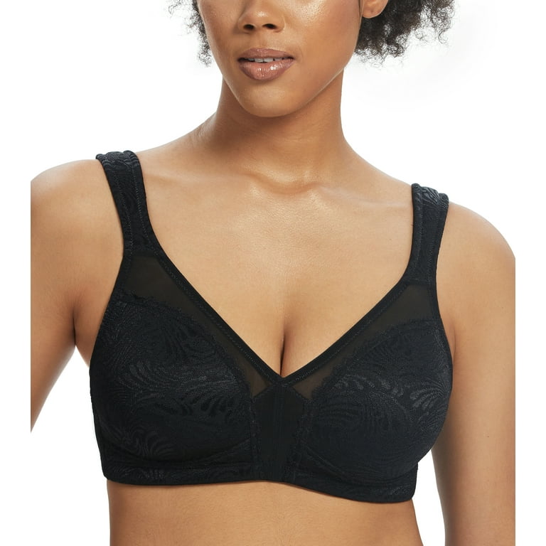 Women's Cotton Full Coverage Wirefree Non-padded Lace Plus Size Bra 42DD 
