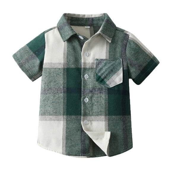 GDREDA Boys Clothes Boys Tshirts Toddler Boys Short Sleeve Plaid Prints Gentleman T Shirt Tops T Shirts for Boy Graphic Green,18-24 Months