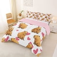 thumbnail image 2 of Manfei Kawaii Heart Print Full Size Comforter Sets,Lovely Daily Capybara Bedding Comforter Set,White,Pink Reversible,3 Pieces,1 Comforter and 2 Pillowcases, 2 of 7