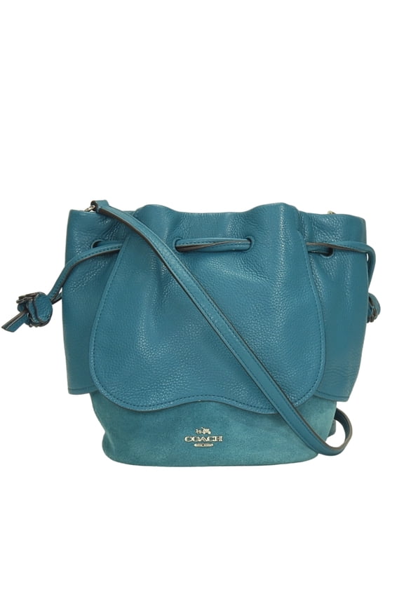Pre-Owned Coach Shoulder Bag F11829 Leather Suede Turquoise Blue Drawstring Mini for Women COACH