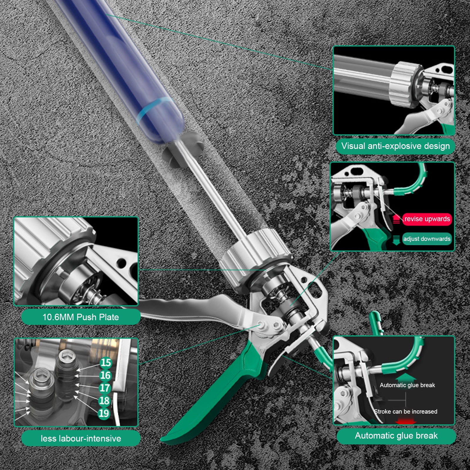UNTERING Professional Glass Glues Guns Mechanism for Glass Bondings Capacity Glass Glues Guns