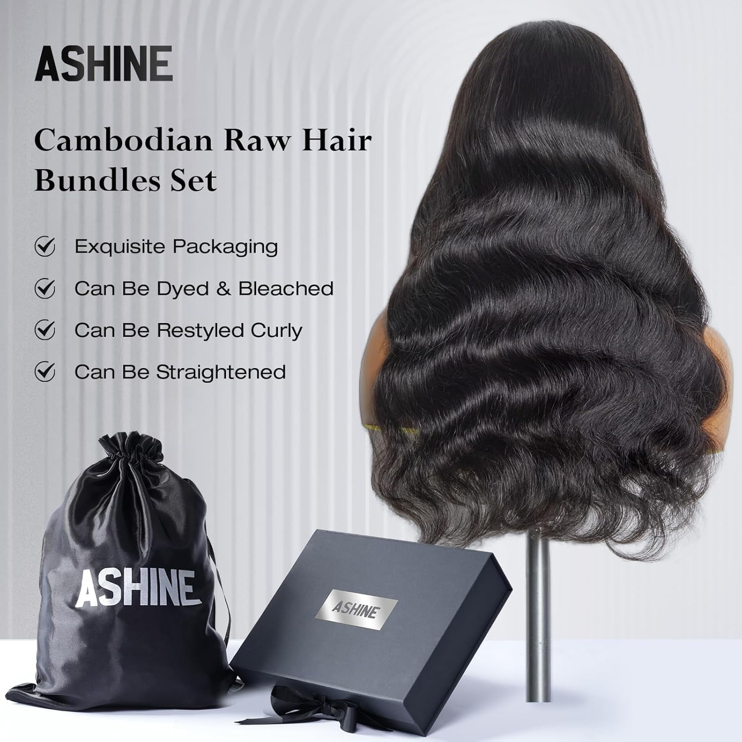 ASHINE 16 18 20 inch Raw Human Hair Bundles Body Wave Unprocessed for Women Natural Black 3 pcs Bundles