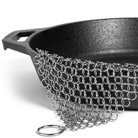 iron cast scrubber chainmail lodge cleaner stainless steel 8x6 tsv cookware griddle skillet dutch oven grill pan pot amagabeli seller