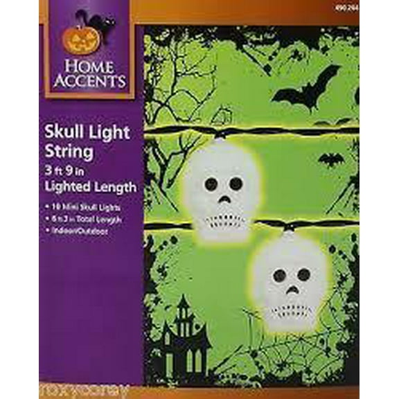 Halloween Home Accents 10 Mini Skull Light String Set Black Wire 2017