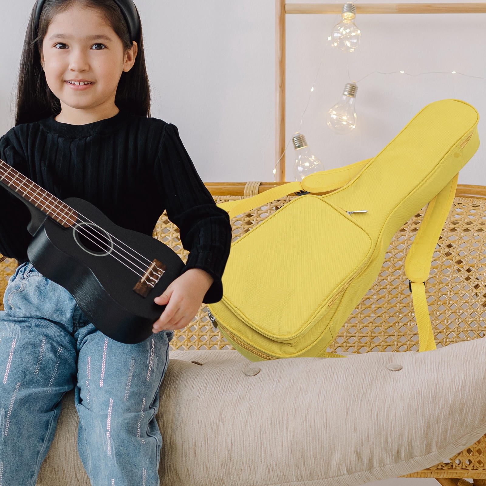UPOUART Yellow Oxford Cloth Ukulele Case with Large Capacity and Scratch-Resistant Interior Lining, 1 Pc