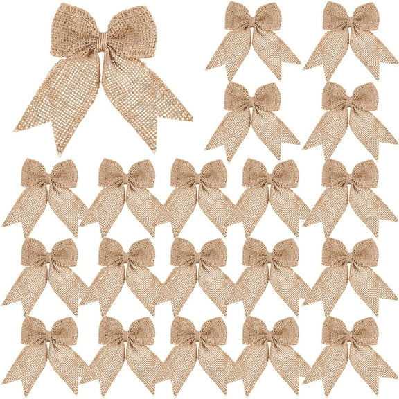 20 Pieces Burlap Bows Burlap Bow Knot Handmade Burlap Decorative Bowknot Natural Ornament Bow for Christmas Decoration Tree Festival Holiday Party Supplies (Beige)