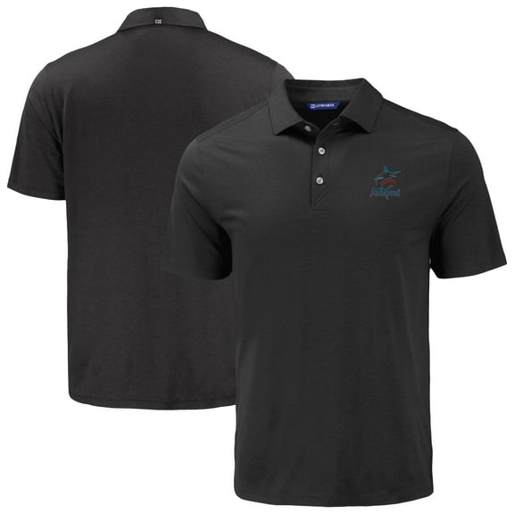 Men's Cutter & Buck Black Miami Marlins Coastline Epic Comfort Eco Recycled Polo