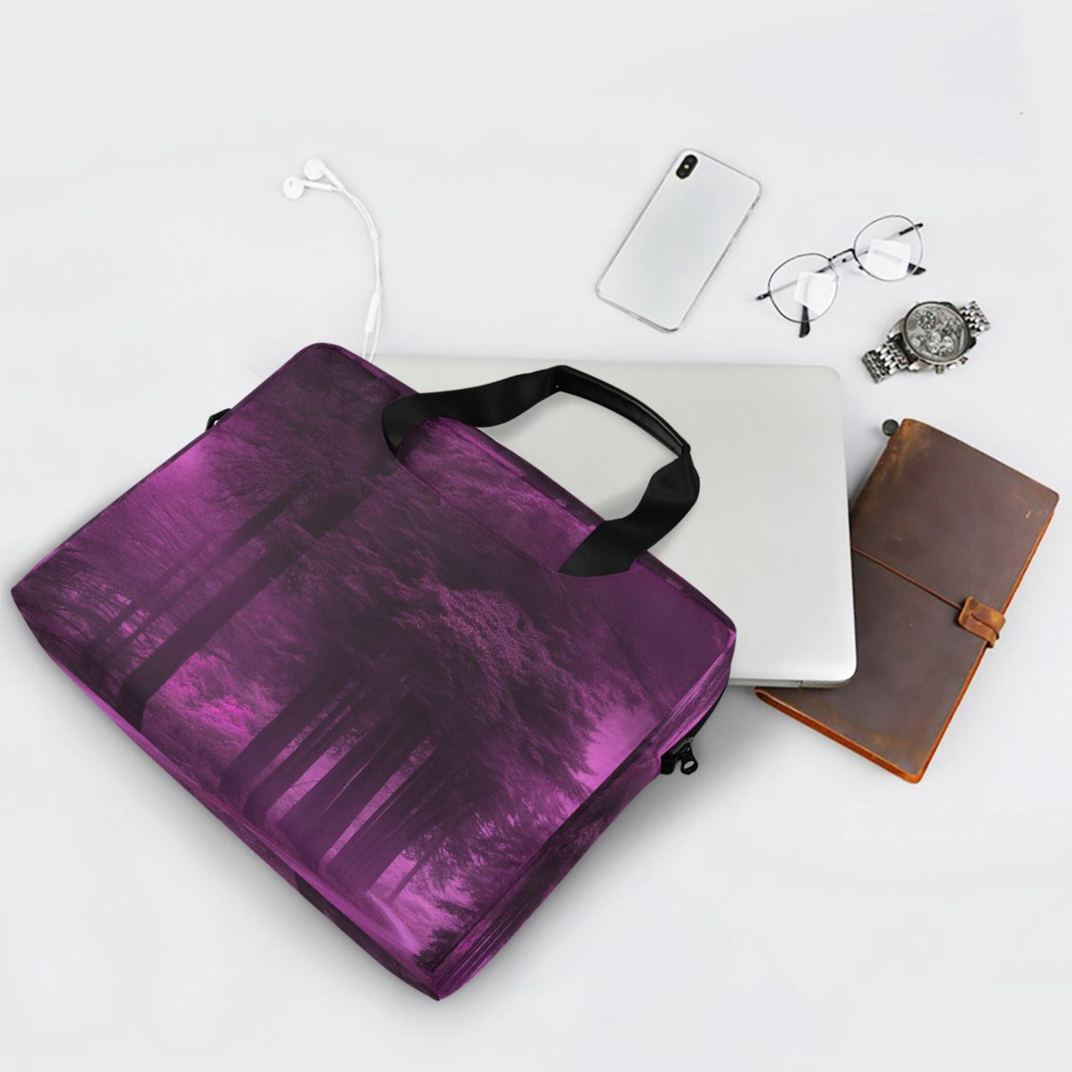 16" Laptop Tote Bag Laptop Sleeve Case Computer Briefcase for Work & Travel Purple Forest