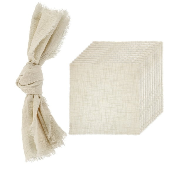 Uxcell 12 Pack Handmade Cloth Napkins, 16.5x16.5 Inch Cotton Napkins with Fringe Square Rustic Table Napkin for Wedding Party Dinner Table Decor Bridal Shower, Beige