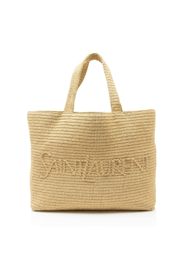Pre-Owned Saint Laurent Raffia Logo Tote