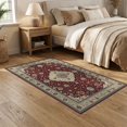 thumbnail image 2 of ODIKA 5'x7' Washable Area Rug Vintage Grey Boho Layout Traditional Vine Scrolls Throw Maroon for Guest Room, Lounge, Apartment, Non-Slip Low Profile, Stain Resistant, 2 of 7