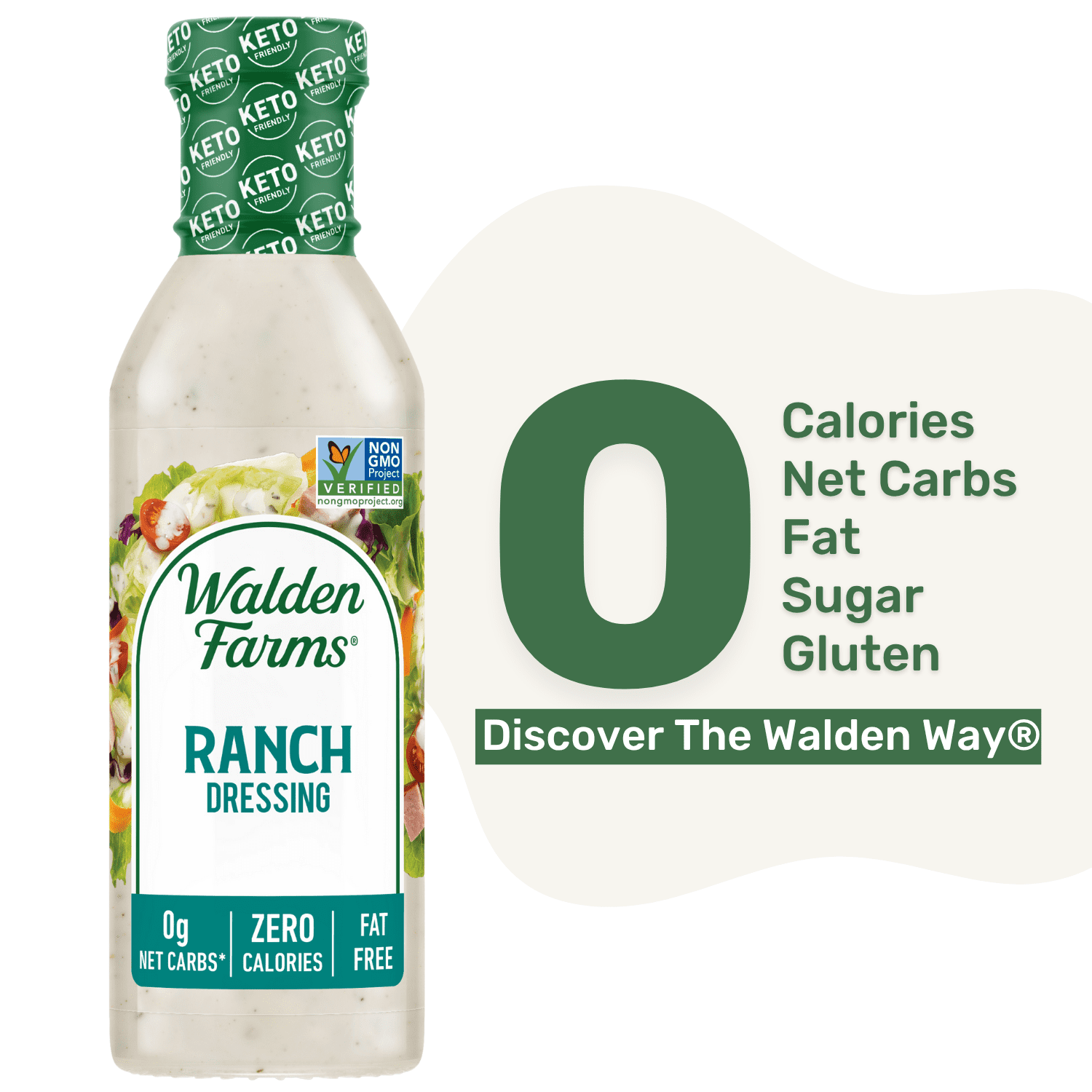 (6 pack) Walden Farms Ranch Dressing, 12oz. Bottle, Fresh-Delicious, Sugar Free 0g Net Carbs, Cool and Tangy