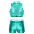 thumbnail image 2 of YONGHS Kids Girls Sequins Cutout Back Crop Top with Metallic Bottoms Set Hip Hop Street Dancing Outfits Lake_Green 12, 2 of 7