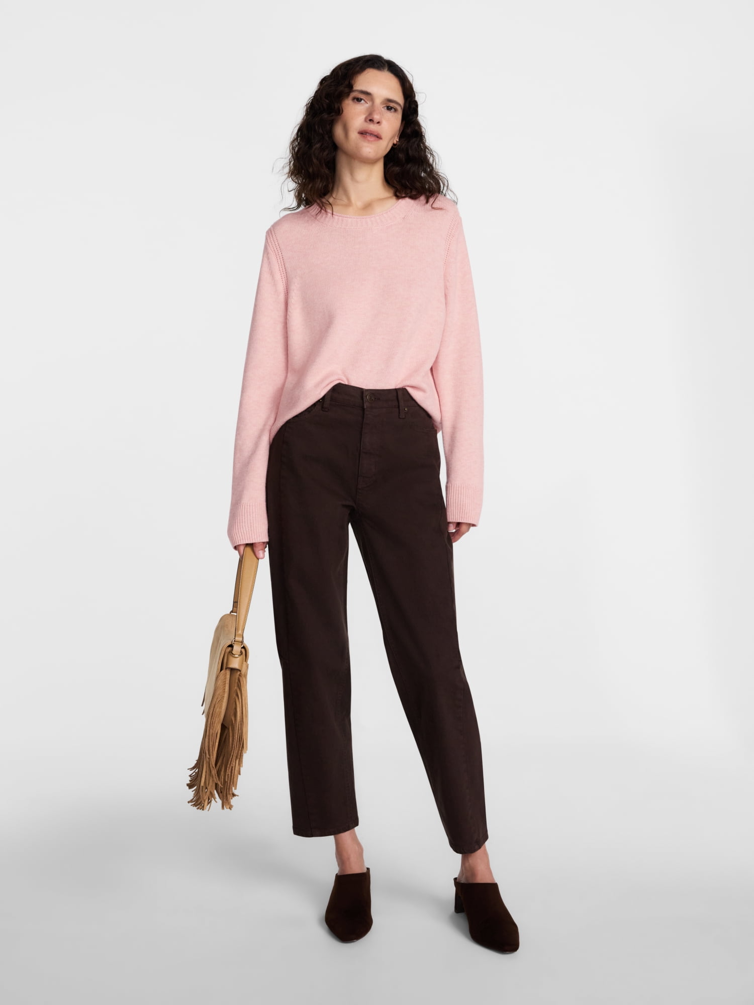 Scenario Women's and Women's Plus Cozy Crewneck Sweater with Long Sleeves, Sizes XS-4X
