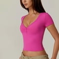 thumbnail image 3 of Baywell Women's Double-Lined Button-up Slim-Fit Crop Short Sleeve Sexy Top S-XL, 3 of 6