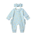 thumbnail image 4 of felwors Infant Baby Girl Fall Outfit Romper Floral Print Ruffled Trim Crew Neck Long Sleeve Jumpsuit Newborn Clothes, 4 of 4